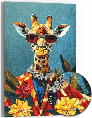Produktbild von DEQOART Hybrid Leinwand Bild 60x90 cm 'Modische Giraffe' Wandbild Glas flach modern
