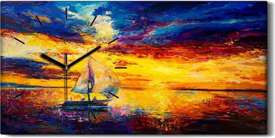 Produktbild von Wandbild Leinwand Bilder Wanduhr Geräuschlos 60x30 Malerei Boote Segel Wasser - schwarze Hände