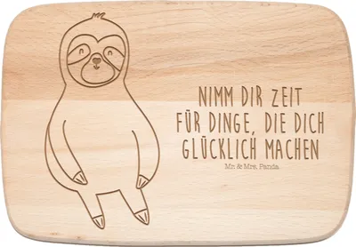 Produktbild von Mr. & Mrs. Panda Schneidebrett Holz Faultier Zufrieden - Transparent - Geschenk, Holzbrett, Glück, vesperbrett, Pause, snackbrett, Frühstücksbrett, schneidbrett