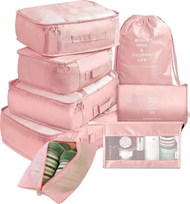 Produktbild von Koffer Organizer - Kofferorganizer Packing Cubes Reise Zubehör - Packwürfel Travel Organizer für Urlaub Kleidung Schuhe,(Rosa)