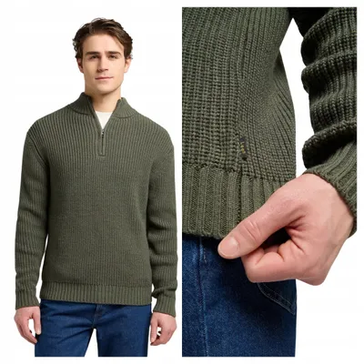 Immagine prodotto di Lee | Maglione da uomo Clean con mezza cerniera, verde, grigio oliva, vestibilità regolare, taglia S