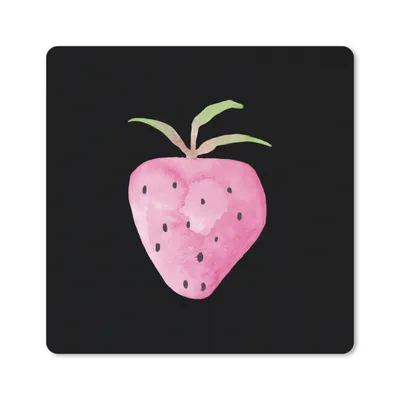 Produktbild von MuchoWow® Mauspad Mousepad Erdbeere - Aquarell - Schwarz 20x20 cm - Mousepads - Maus Mat - Pad - Mausunterlage - Desk Mat - Bureauartikeln