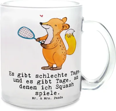 Produktbild von Mr. & Mrs. Panda Pott Fuchs Squash spielen - Transparent - Geschenk, Teetasse, Squashhalle, Ballsport, Trinkglas, Henkeltasse, Häferl, Tee Tasse