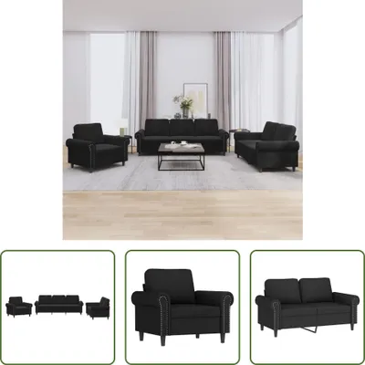 Produktbild von The Living Store 3-tlg. Sofagarnitur mit Kissen Schwarz Samt