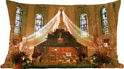 Produktbild von MuchoWow® Zierkissen Sofakissen Wohnzimmer Dekokissen 50x30 cm Weihnachten - Krippe - Wohnzimmerdekoration - Polster mit Photo