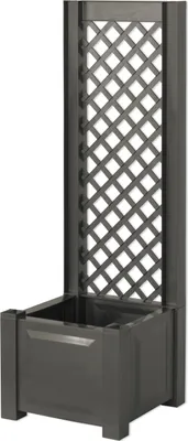 Produktbild von KHW Pflanzkasten mit Spalier, Anthrazit, quadratisch, 43x43x137 cm (LxBxH), hochwertiger Kunststoff, wetterfest, UV-beständig, frostfest, pflegeleicht, 44 L Volumen, einfache Montage, optionales Bodenloch, für Kübel- & Rankpflanzen, Wind- & Blickschutz