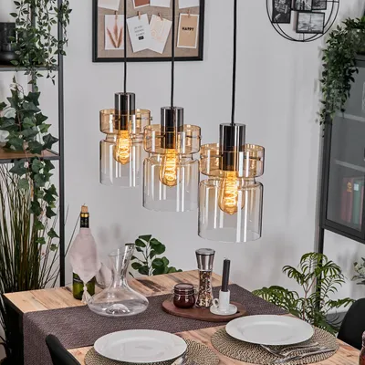 Produktbild von Brunate Hängelampe aus Metall/Glas in Schwarz/Chrom-/Bernsteinfarben/Klar