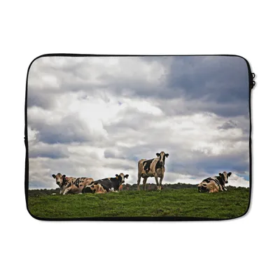 Produktbild von MuchoWow® Laptop Hülle 14 ZollKühe - Wiese - Wolken Laptoptasche - Laptoptasche - Stoßsicher - Schutzhaube