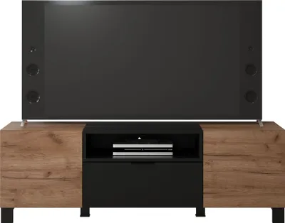 Produktbild von TV-Lowboard Eiche Kraft Tabak/Schwarz Matt Melamin Kendo 144x47x40 cm