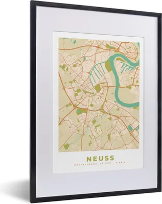Produktbild von MuchoWow® Gerahmtes Poster Neuss - Jahrgang - Karte - Stadtplan 30x40 cm - Poster mit Schwarzem Bilderrahmen Wandposter Rahmen Foto Bilder - Wandposter Schlafzimmer
