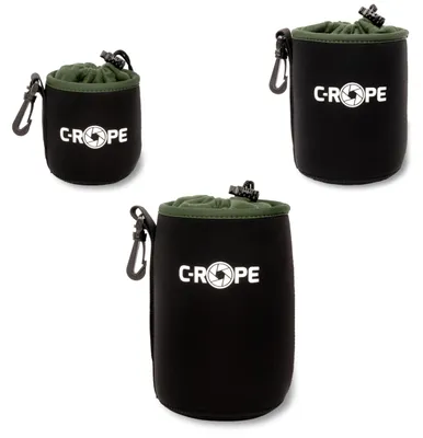 Produktbild von C-Rope Neopren-Objektivbeutel Fleece-Fütterung 3er-Set S/M/L Schwarz Kordelzug