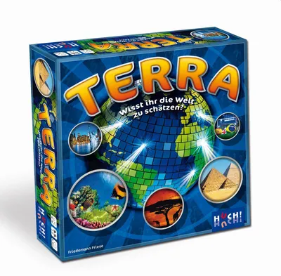 Produktbild von HUCH!, TERRA – Wissensspiel ab 10, Spannendes Schätzspiel für die ganze Familie, Entdecke die Vielfalt der Welt, Für 2-6 Spieler ab 10 Jahren