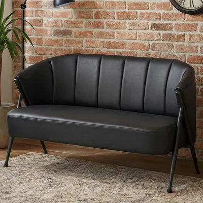 Immagine prodotto di divano a 2 posti HWC-P30, divano imbottito/divano lounge vintage retrò industriale in metallo ecopelle ~ nero