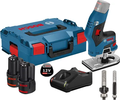 Produktbild von Bosch Akku-Kantenfräse GKF 12V-8 12 V / 2x 2,0 Ah Akku + Ladegerät inkl. 2x Fräser in L-Boxx