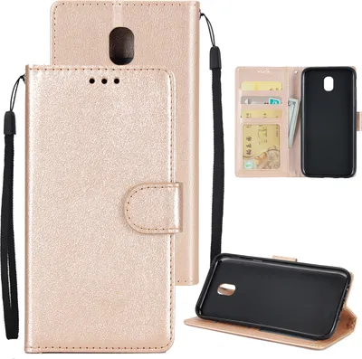 Produktbild von Für Samsung J7 2017 European Edition/J730/J7 PRO Kunstleder Schutzhülle mit 3 Kartenposition Golden