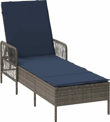 Produktbild von vidaXL Sonnenliege Grau und Marineblau 200 x 55 x 92 cm Poly-Rattan
