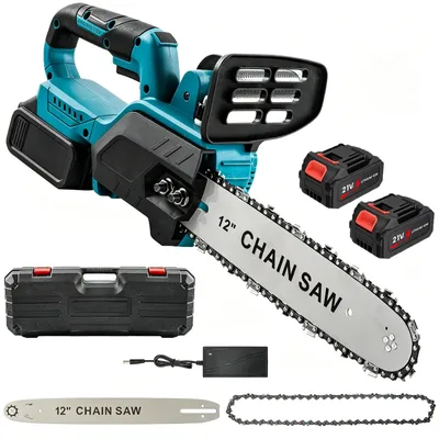 Image de Scie à chaîne sans fil - 21 V - Lame de 30 cm - Moteur sans balais - 2 batteries - Idéale pour le jardin et le travail du bois