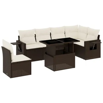 Produktbild von 7-tlg. Garten-Sofagarnitur mit Kissen Braun Poly Rattan