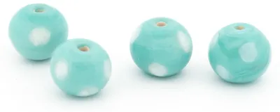Produktbild von Vintageparts Lampwork-Perlen Blau Punkte 10mm 4 Stück