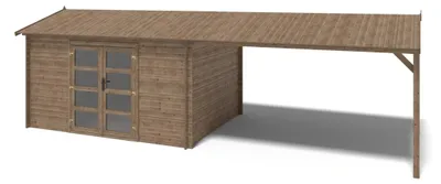 Produktbild von Gartenhaus, Gerätehaus – 4x3 m mit Anbau  4x2.76 m - 23.06 m² – Imprägniert