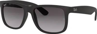 A pair of black Ray-Ban sunglasses with gradient gray lenses.