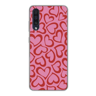 Produktbild von MuchoWow® Handyhülle Schutzhülle Hülle für Samsung Galaxy A30s Eine Illustration der Tapete mit roten Herzen Silikon Softcase Handy Hülle - Karteninhaber