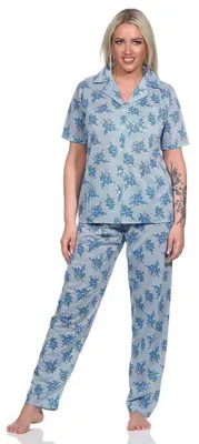 Produktbild von Damen Pyjama zweiteiliger Schlafanzug Pyjama-Set; Blau L/40
