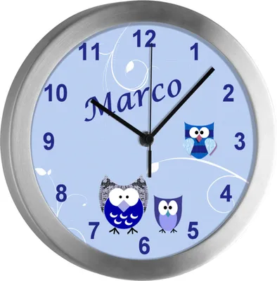 Produktbild von Kinderzimmer Funkwanduhr, Funkuhr Wanduhr Kinder, Eule blau 25 cm