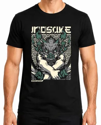 Productafbeelding van Inosuke Demon Slayer Varkensmasker, anime cadeau, Japan, Y2K streetwear, heren T-shirt, zwart, maat XL
