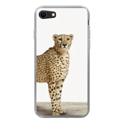 Produktbild von MuchoWow® Handyhülle Schutzhülle Hülle für iPhone SE 2020 Leopard - Tiere - Weißer Hintergrund - Kinder - Jungen - Mädchen Silikon Softcase Handy Hülle - Kartenbesitzer