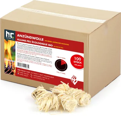 A cardboard box of fire starters with some fire starters in front of it.