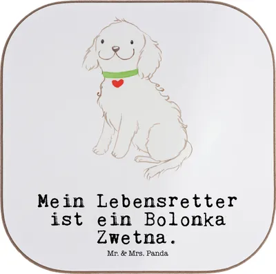 Produktbild von Mr. & Mrs. Panda Untersetzer Kaffee Bolonka Zwetna Lebensretter - Weiß - Geschenk, Coaster, Tsvetnaya, Tischuntersetzer, für Gläser, gläseruntersetzer, Holzuntersetzer