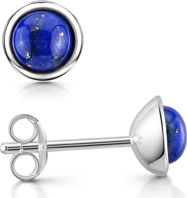 Produktbild von MATERIA Damen Ohrstecker Lapislazuli Edelstein 925 Sterling Silber blau rund rhodiniert in Schmuckbox SO-46-Blau
