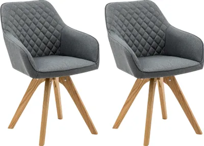 Produktbild von SalesFever Polsterstuhl 2er Set mit Armlehnen | Bezug Textil | Gestell Eichenholz massiv | Rautensteppung im Rückenbereich | B 59 x T 61 x H 88 cm | grau