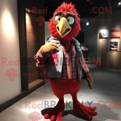 Zdjęcie produktu dla Maskotdraktfigur REDBROKOLY Red Harpy jest dostępny z flanellskjorte i lommeruter