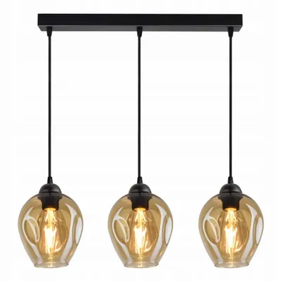 Obrázek produktu pro Luxolar Led závěsné světlo 3 plameny skleněné stínítko medové barvy E27 60W - stropní svítidlo obývací pokoj, černý kov