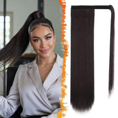 Productafbeelding van Haarstuk paardenstaart, donkerbruin, 46 cm, synthetisch, met clip-in bevestiging