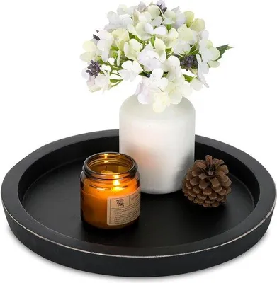 Produktbild von Retro houten Tischplatte in Schwarz, klein, 30 cm, Wohnzimmer, Tischbeleuchtung.