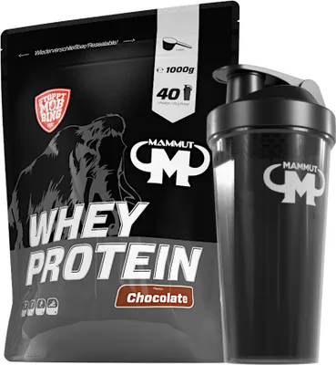 Produktbild von Mammut Nutrition - Whey Protein 1000 g Beutel - 40 Portionen Eiweiß + GRATIS Protein Shaker, Geschmack: Chocolate