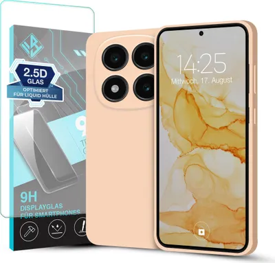 Produktbild von Hülle für Xiaomi Redmi Note 14 Pro mit 9H Displayglas Displayschutz Plus Case Cover Bumper Silikon Softgrip Schutzhülle Farbe: Rosa