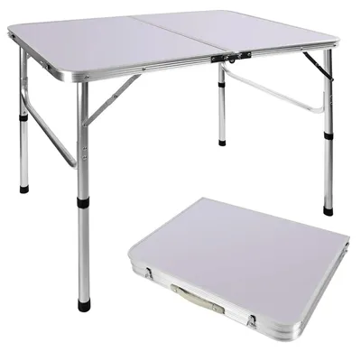 Immagine prodotto di Tavolo pieghevole da campeggio - Tavolo pieghevole - 2 altezze: 67/37 cm - Piano del tavolo: 90 x 60 cm - Struttura in metallo - Adatto per interni ed esterni