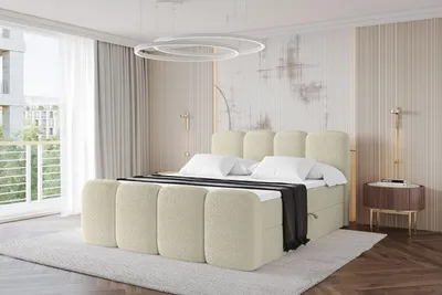 Produktbild von ALTDECOR Boxspringbett mit Fußteil - NINA-Z - 180x200  Beige- Komplett-Set mit Taschenfederkern Matratze und Topper, Polsterbett mit H4-Matratze Bettkästen, Lattenrost, Bett mit Stauraum, Doppelbett, Boxbett