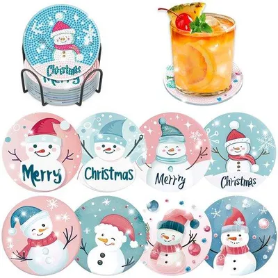 Productafbeelding van Kersttafelonderzetter met diamanten en kurk, sneeuwpop decoratie