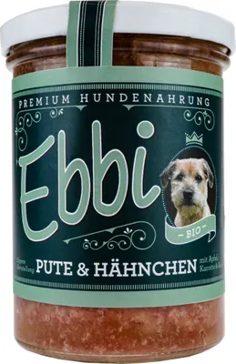 Produktbild von Ebbi Hundenassfutter im Glas - Pute & Hähnchen 400g
