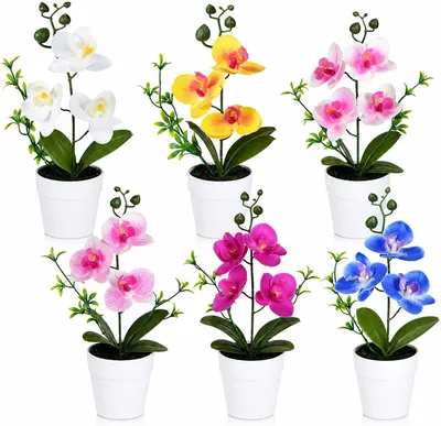 Imagen del producto de Orquídeas artificiales, 27 cm de altura, juego de 6 unidades, plantas decorativas para interiores