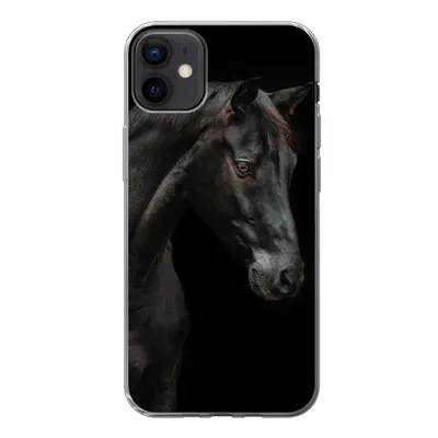 Produktbild von MuchoWow® Handyhülle Schutzhülle Hülle für iPhone 12 mini Pferd - Tiere - Schwarz - Porträt Silikon Softcase Handy Hülle - Bild