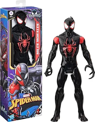 A Spider-Man Miles Morales action figure is shown next to its packaging.