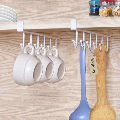 Tassenhalter mit 6 Haken, Metall, Weiß, für Unterschränke