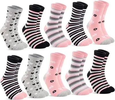 Produktbild von 10 Paar Socken Damen 39-42/35-38, Strümpfe damen Baumwolle Lange Ringelsocken, Bunte Damensocken Baumwollsocken Mädchen mit Streifen Punkten