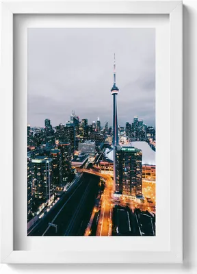 Produktbild von Luftaufnahme der Stadt– Wandbild mit Rahmen – Gerahmtes Bild  – Wanddekoration – 20x30 cm – Weiß